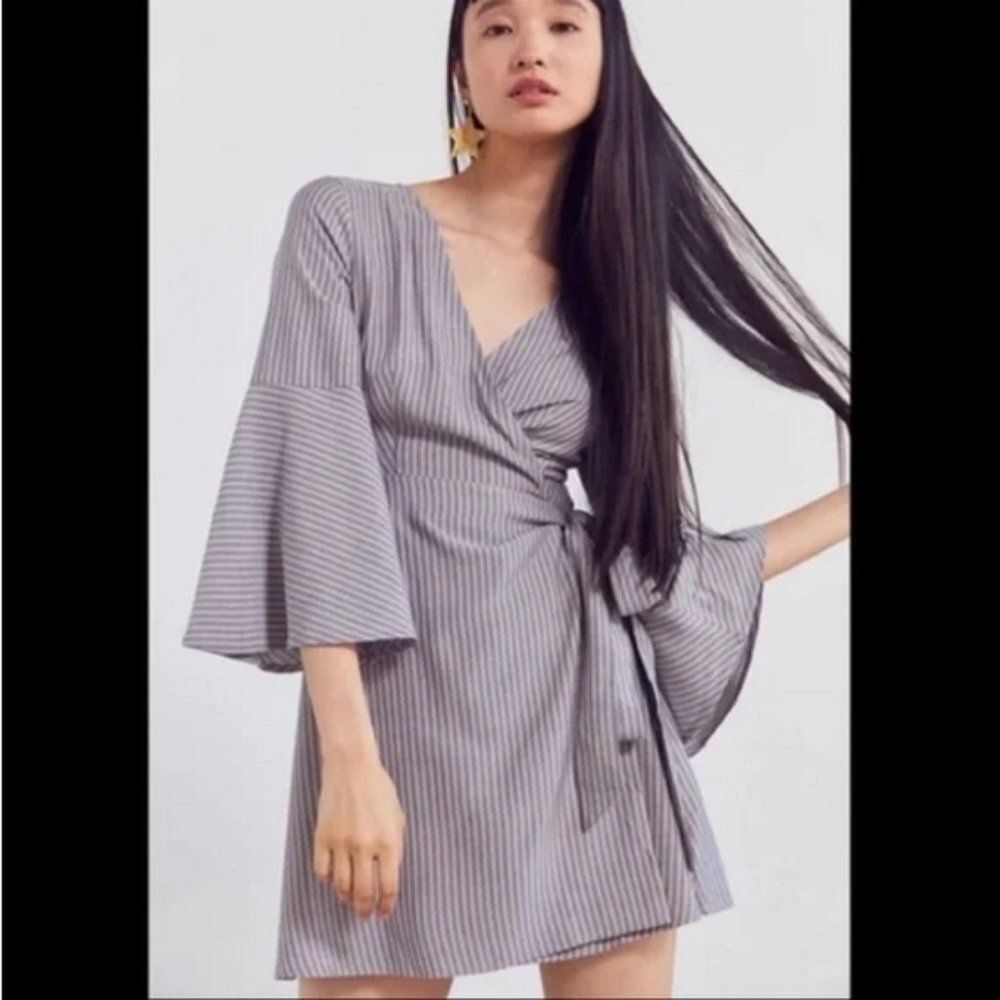Ecote Urban Outfitters Striped Bell Sleeve Wrap Mini Dress